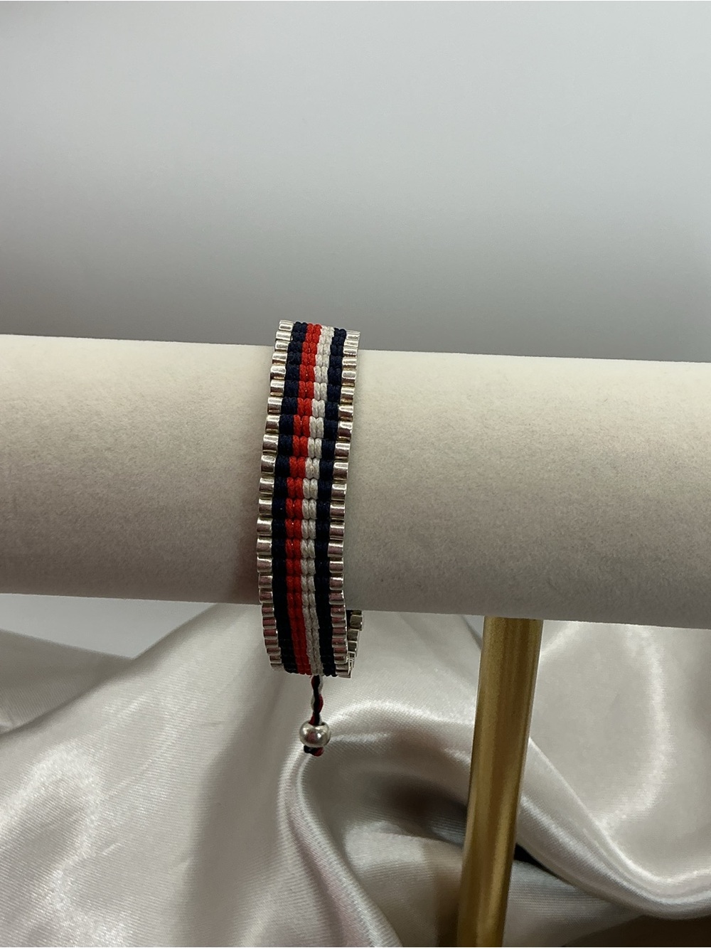 Links of London Striped Woven Beaded Bracelet in Navy, Red, White